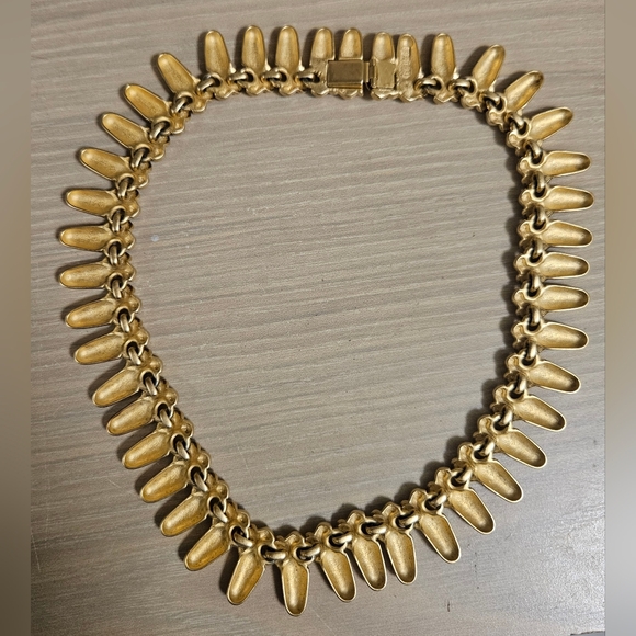 Vintage EDWIN PEARL Link Circle Spike Necklace Gold Tone Etched E. Pearl - Picture 8 of 12